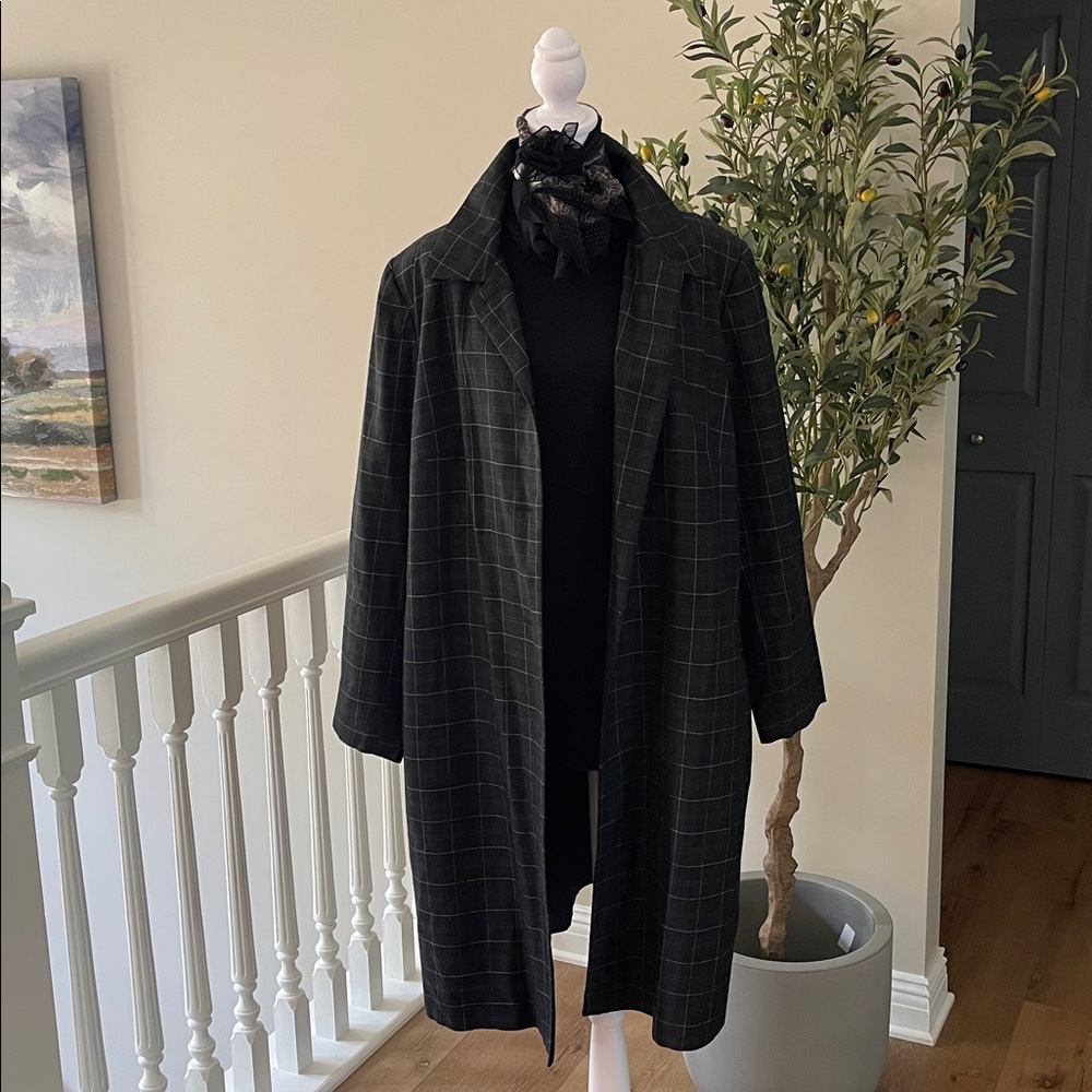 Harve Benard Women’s Vintage Charcoal Wool Lightweight WindowPane Plaid Coat